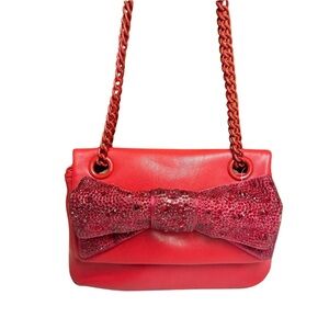 Betsey Johnson Mini Red Rhinestone Bow Bag ❤️ Chain Strap Glam Purse